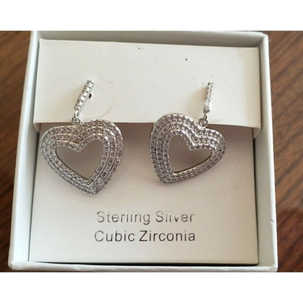 NEW SIMPLY SILVER HEART CUBIC ZIRCONIA STERLING SILVER EARRINGS - Picture 5 of 6